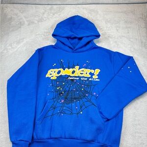 Sp5der Hoodie Royal Blue Spider Web Graphic Men’s Size M